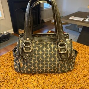 Fossil Black and Brown canvas bag with leather trim